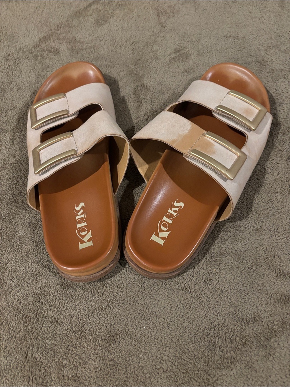 Korks Tan Aurianna Footbed Slide In Sandals w/Gold Buckle Velcro Closure-SZ 10 - Picture 4 of 5